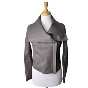 VINCE 100% Leather Jacket Oversized Collar Offset Zipper Gray Size Small